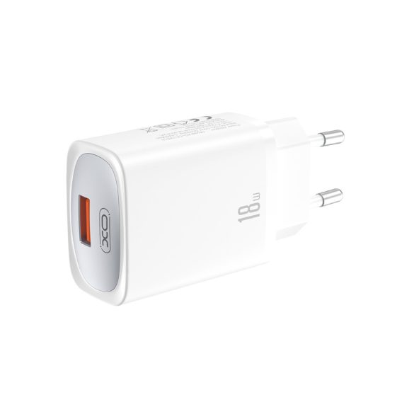 XO CE19 hálózati töltő 1xUSB-A csatlakozással + USB-C kábellel QC 18W - fehér