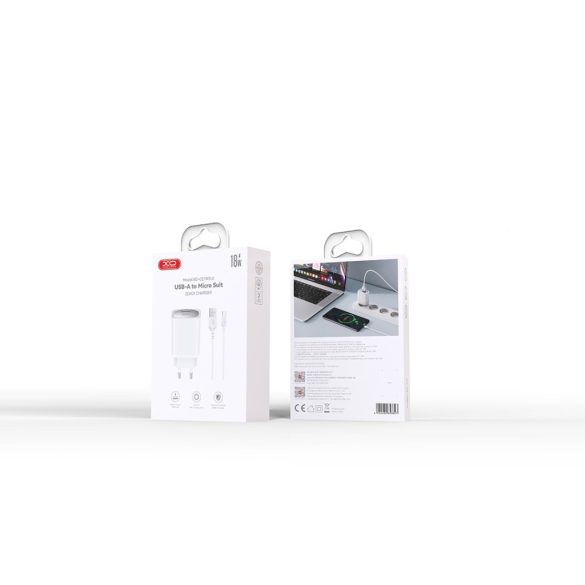 XO CE19 hálózati töltő 1xUSB-A csatlakozással + microUSB kábellel QC 18W - fehér
