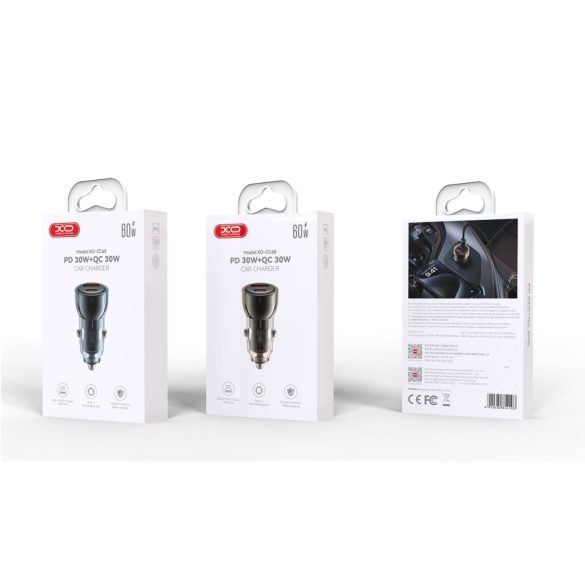 XO CC60 autós töltő 1x USB-A 1x USB-C 60W - kék
