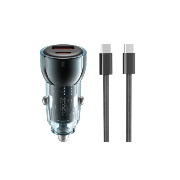 XO CC60 autós töltő 1x USB-A 1x USB-C + USB-C - USB-C kábel 60W - kék