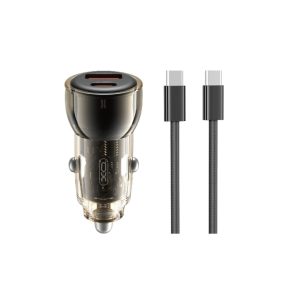 XO CC60 autós töltő 1x USB-A 1x USB-C + USB-C - USB-C kábel 60W - fekete
