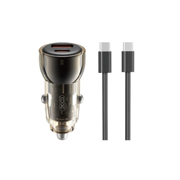 XO CC60 autós töltő 1x USB-A 1x USB-C + USB-C - USB-C kábel 60W - fekete