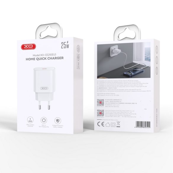 XO CE25 hálózati töltő 1xUSB-C csatlakozással PD 25W - fehér