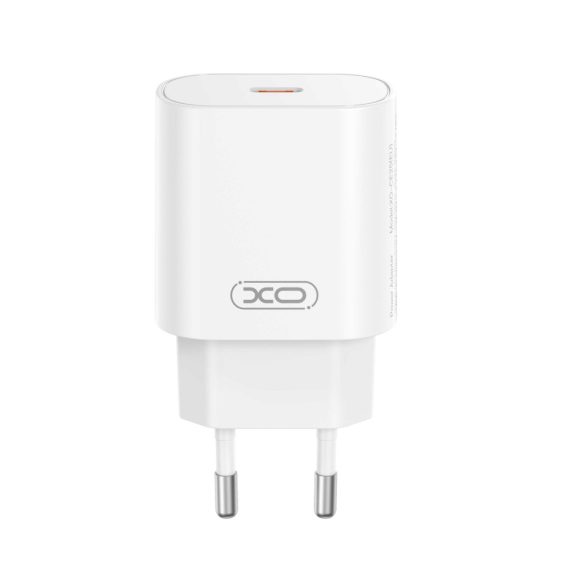XO CE25 hálózati töltő 1xUSB-C csatlakozással + USB-C - Lightning kábellel PD 25W - fehér