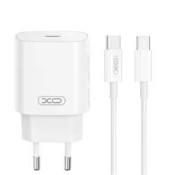   XO CE25 hálózati töltő 1xUSB-C csatlakozással + USB-C - USB-C kábellel PD 25W - fehér