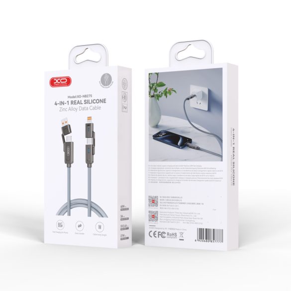XO NB275 USB-A/Type-C - Type-C/Lightning kábel 60W 1m - szürke