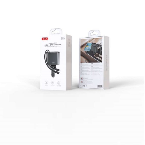 XO CC62 autós töltő 1x USB-A 1x USB-C USB-C kábellel és Lightning kábellel 104W - szürke