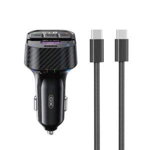 XO BCC17 FM transzmitter és autós töltő + USB-C - USB-C kábel 30W - fekete