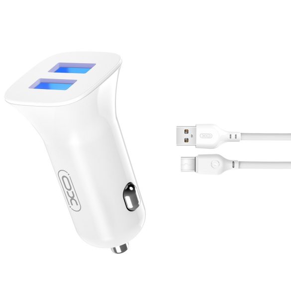 XO TZ10 autós töltő 2x USB-A 2,4A + USB-C kábel - fehér