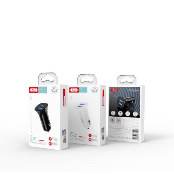XO TZ10 autós töltő 2x USB-A 2,4A + USB-C kábel - fehér