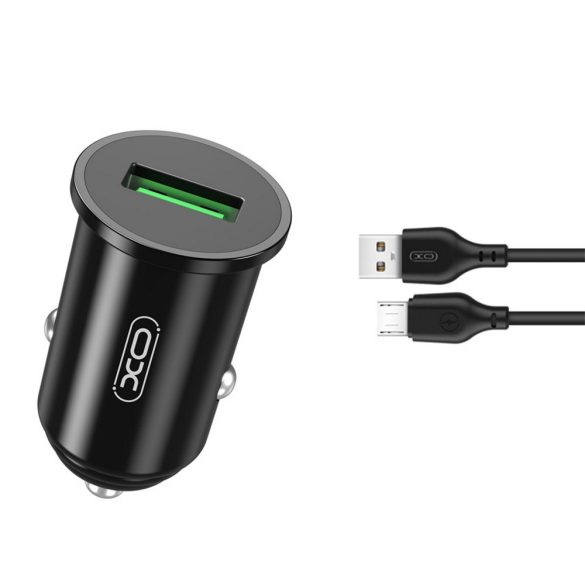 XO TZ12 autós töltő 1x USB-A + microUSB kábel QC 3.0 18W - fekete