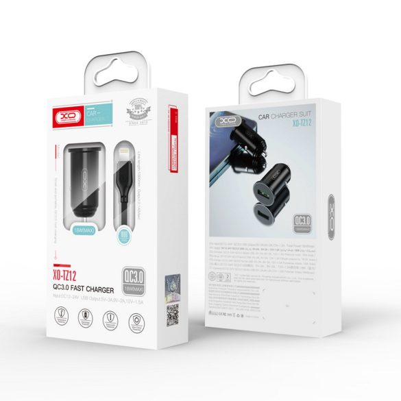 XO TZ12 autós töltő 1x USB-A + microUSB kábel QC 3.0 18W - fekete