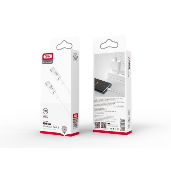 XO NB-Q190B Type-C - Type-C kábel 60W PD 2m - fehér