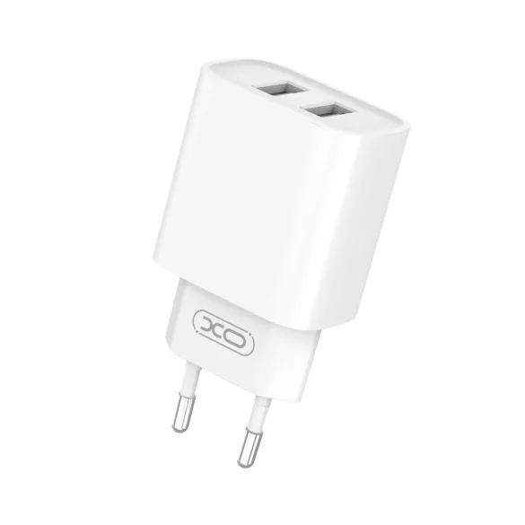 XO CE02C hálózati töltő 2xUSB-A csatlakozással 2.1A - fehér