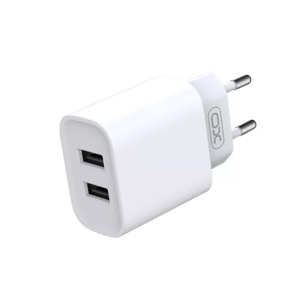 XO CE02C hálózati töltő 2xUSB-A csatlakozással 2.1A - fehér