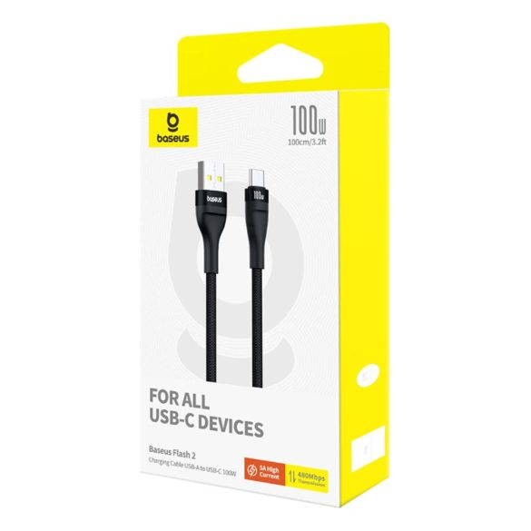 Baseus Flash 2 USB-A - Type-C kábel 100W 1m - fekete