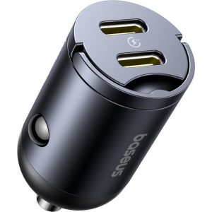 Baseus Tiny Star Mini autós töltő 2xUSB-C csatlakozással 30W - fekete