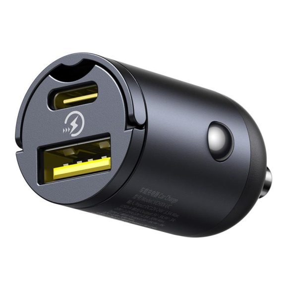 Baseus Tiny Star Mini autós töltő 1xUSB-A és 1xUSB-C csatlakozással 30W - fekete