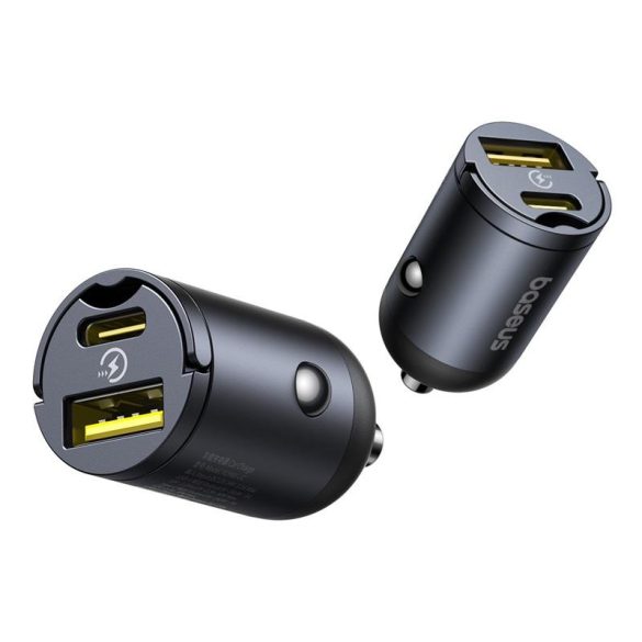 Baseus Tiny Star Mini autós töltő 1xUSB-A és 1xUSB-C csatlakozással 30W - fekete