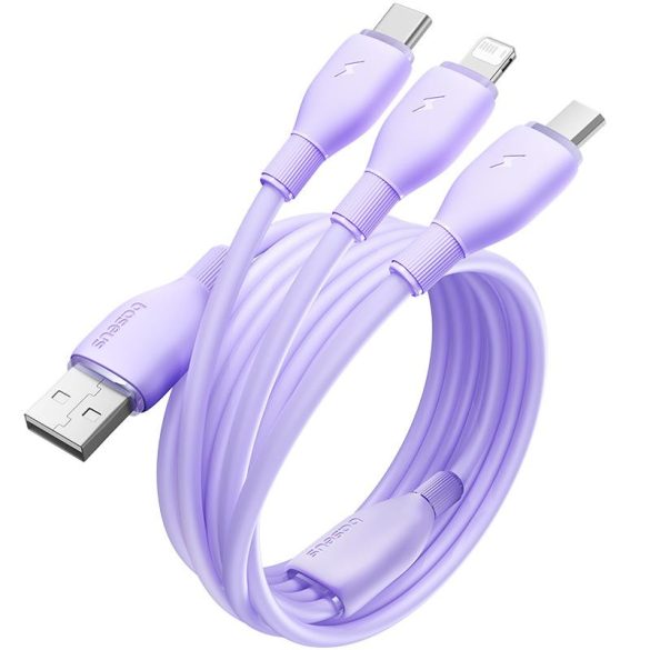 Baseus One-for-Three USB-A - Type-C/Lightning/micro USB kábel 3.5A 1.3m - lila