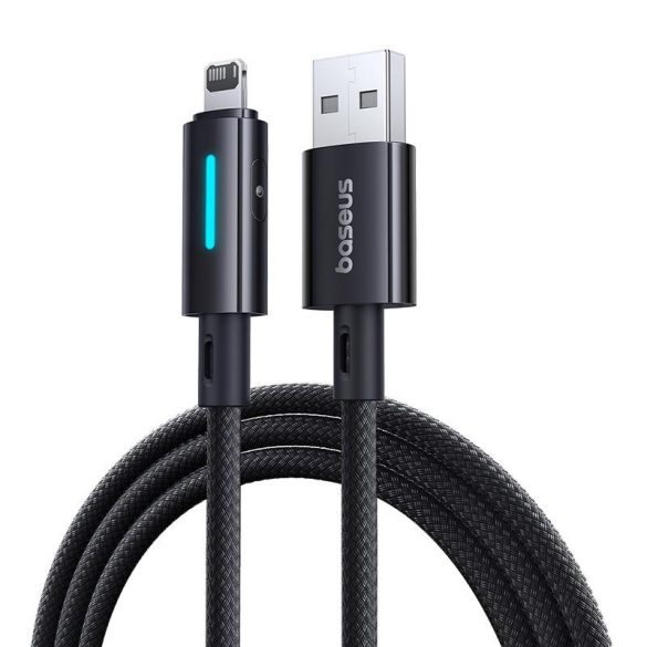 Baseus világító gomb-vezérlésű gyors töltő adatkábel USB-A és iP 2.4A 1m Cosmic Black