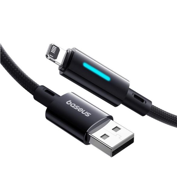 Baseus világító gomb-vezérlésű gyors töltő adatkábel USB-A és iP 2.4A 1m Cosmic Black