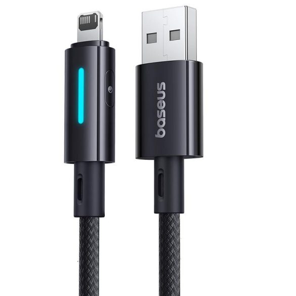 Baseus világító gomb-vezérlésű gyors töltő adatkábel USB-A és iP 2.4A 1m Cosmic Black