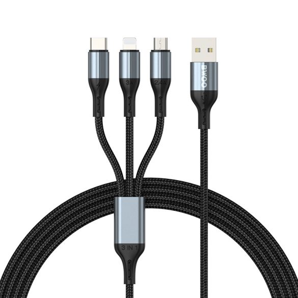 BWOO X274 Fast USB-A - Type-C/Lightning/micro USB kábel 3A 1m
