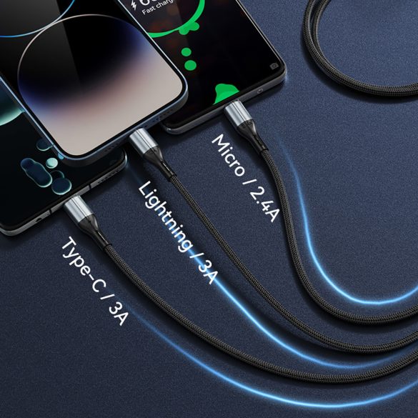BWOO X274 Fast USB-A - Type-C/Lightning/micro USB kábel 3A 1m