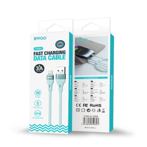 BWOO X280L Minimalist Silicone USB-A - Lightning kábel 3A 1m - fehér