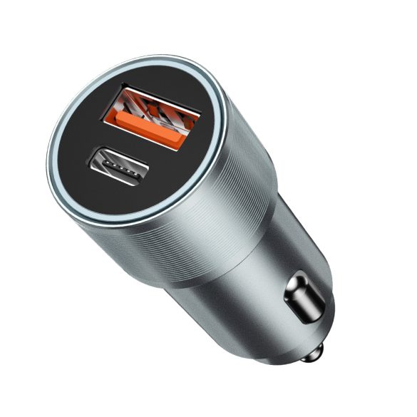 BWOO BO-CC73 autós töltő 1xUSB-A és 1xUSB-C csatlakozással 38W QC PD - szürke