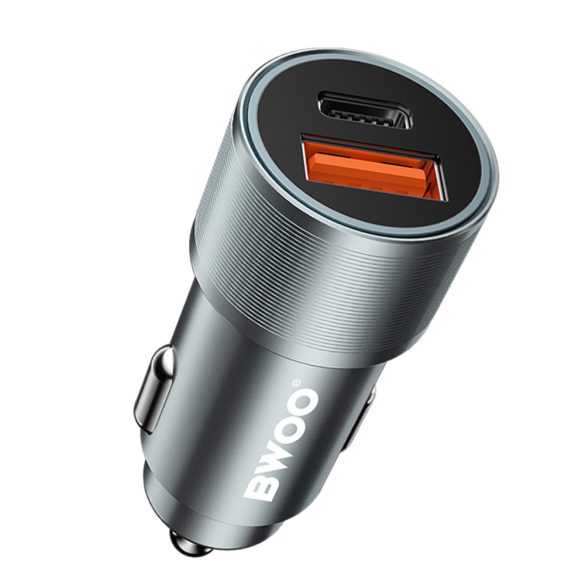 BWOO BO-CC73 autós töltő 1xUSB-A és 1xUSB-C csatlakozással 38W QC PD - szürke