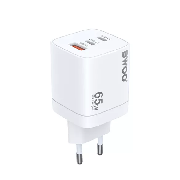 BWOO CDA147 hálózati töltő 1xUSB-A és 2xUSB-C csatlakozással 65W - fehér