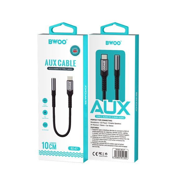 BWOO BZ47 AUX 3,5mm jack - USB-C audio adapter - fekete