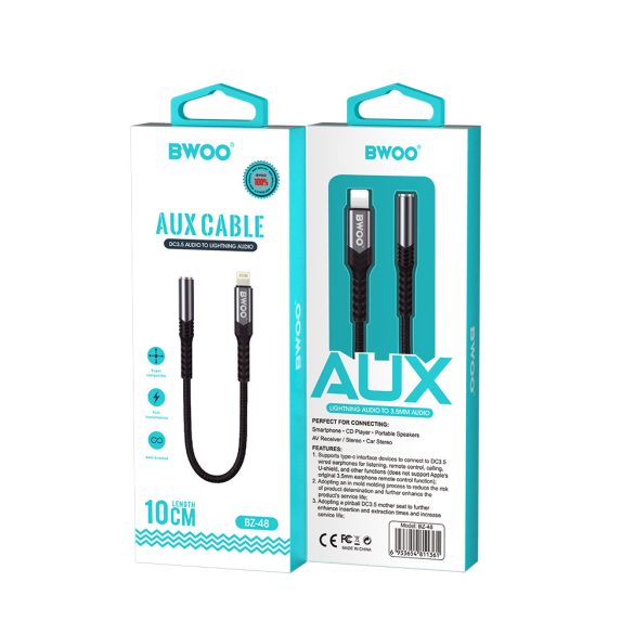 BWOO BZ48 AUX 3,5mm jack - Lightning audio adapter - fekete