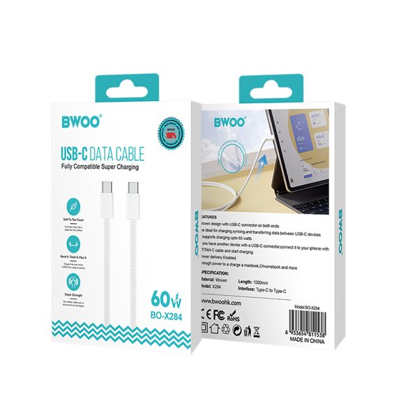 BWOO BO-X284 Fast Type-C - Type-C kábel 60W 1m