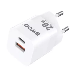   BWOO CDA156 hálózati töltő 1xUSB-A és 1xUSB-C csatlakozással 20W - fehér