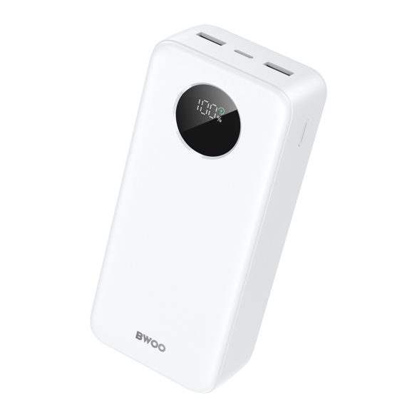 BWOO powerbank LCD kijelzővel 22,5W 30000mAh - fehér