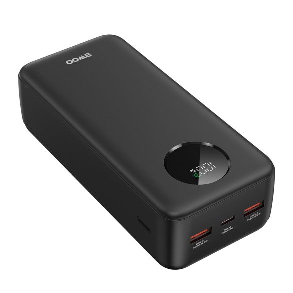 BWOO powerbank LCD kijelzővel 22,5W 30000mAh - fekete