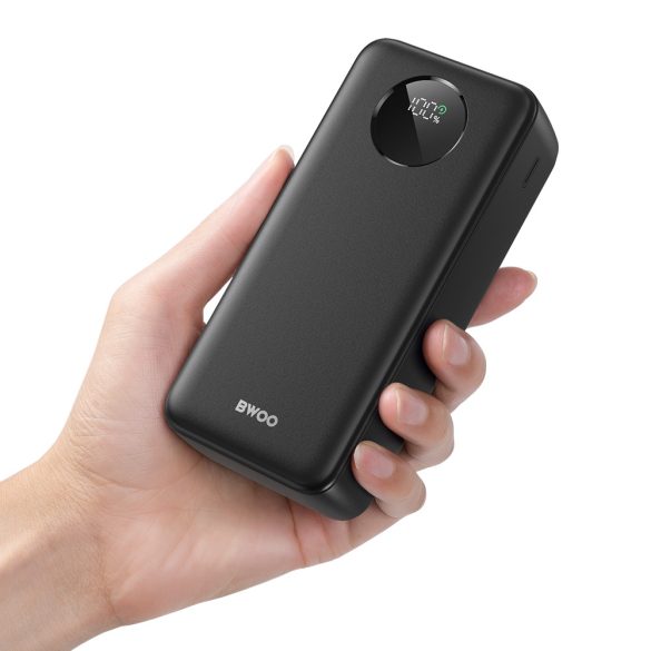 BWOO powerbank LCD kijelzővel 22,5W 30000mAh - fekete