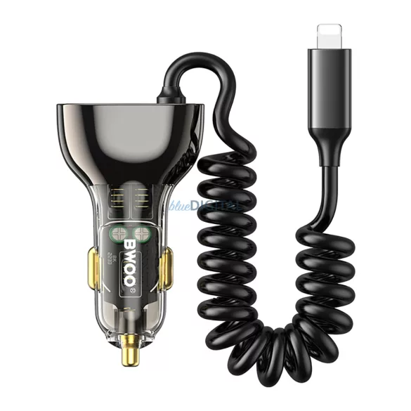 BWOO CC96L 30W PD autós töltő 1x USB-C 1x USB port Lighning kábellel szürke