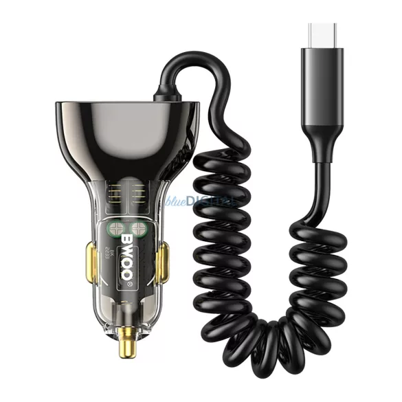 BWOO CC96C 30W PD autós töltő 1x USB-C 1x USB port USB-C kábellel szürke