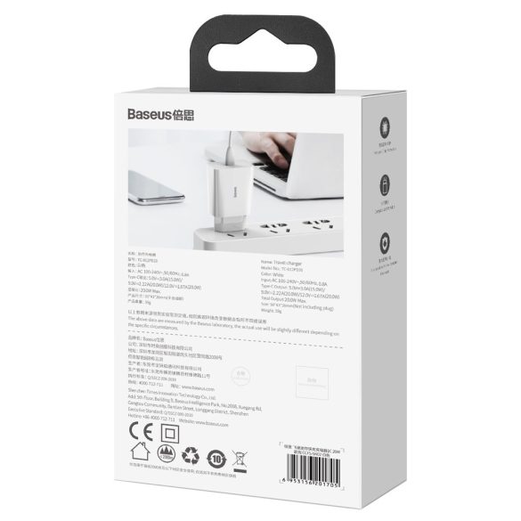 Baseus Speed ​​Mini hálózati töltő 1xUSB-C csatlakozással PD 20W - fehér