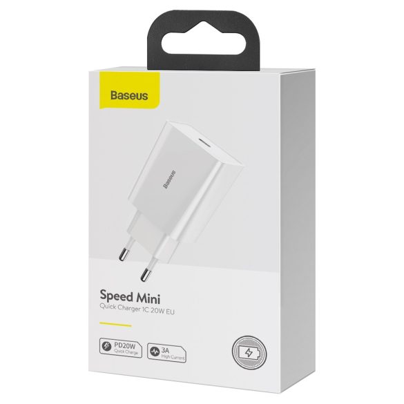 Baseus Speed ​​Mini hálózati töltő 1xUSB-C csatlakozással PD 20W - fehér