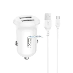 XO autós töltő CC67 12W 2x USB fekete + USB - USB-C kábel