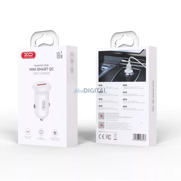 XO autós töltő CC68 18W QC 1x USB fehér