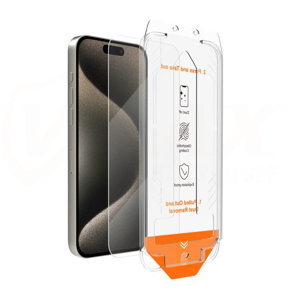 VMax 2,5D edzett üveg felhelyezést segítő kerettel iPhone 13 Pro Max/14 Plus