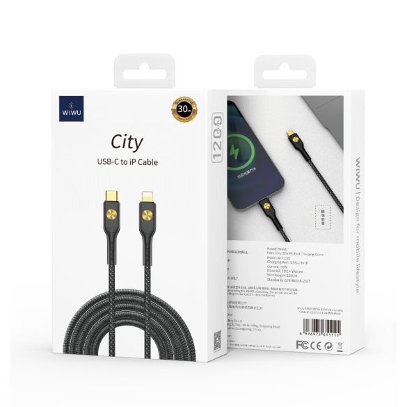 WIWU Wi-C035 City Type-C - Lightning kábel 30W 1.2m - fekete