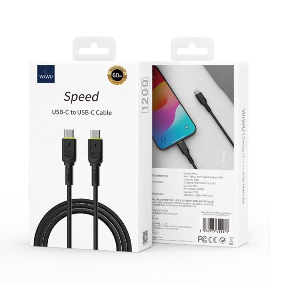 WIWU Wi-C034 Speed Type-C - Type-C kábel 60W 1.2m - fekete