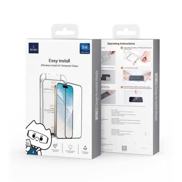 WIWU Wi-SQ008 9H edzett üveg felhelyezést segítő kerettel iPhone 16 Plus